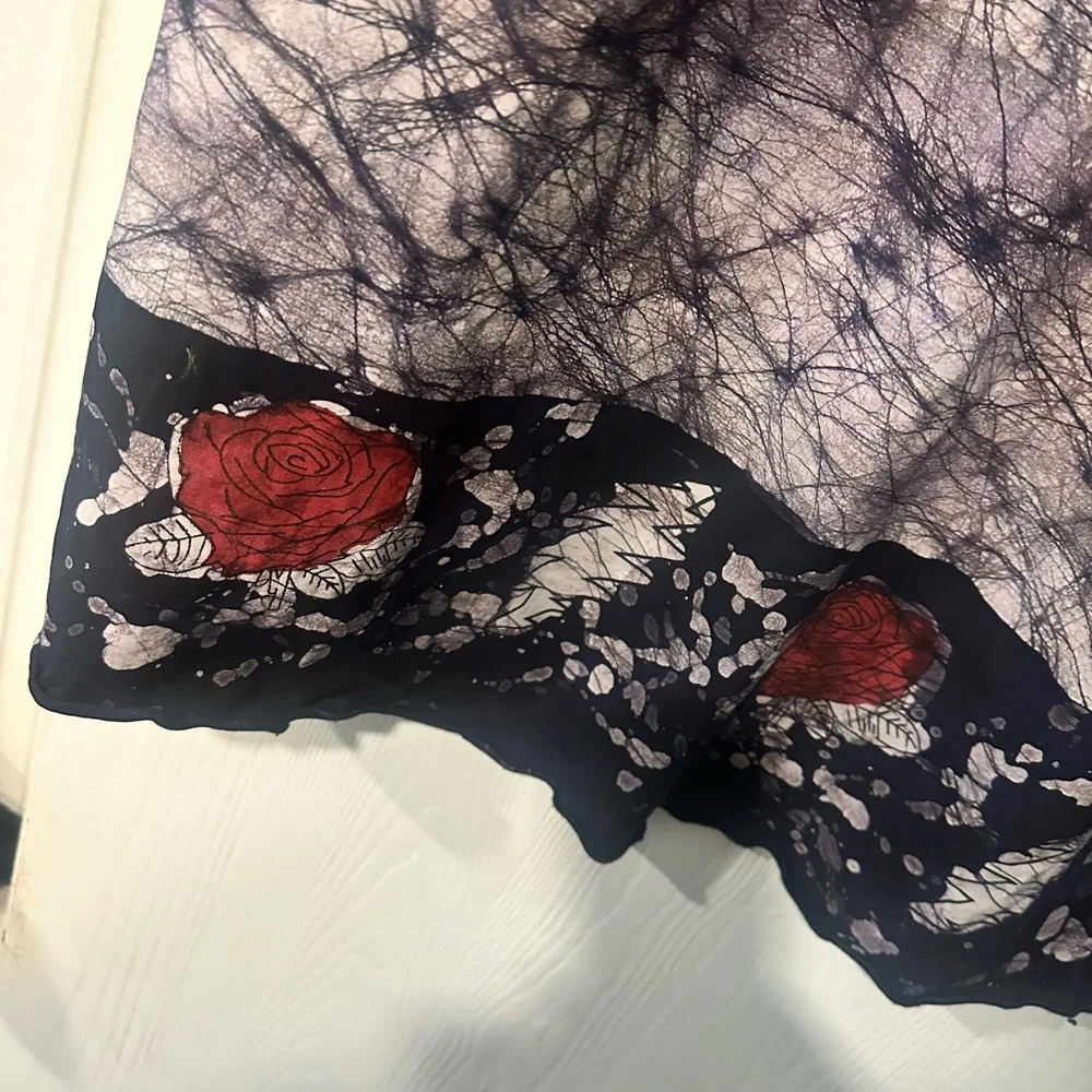 Grateful Dead Black tie-dyed maxi skirt from Jayli. Roses at the bottom.
